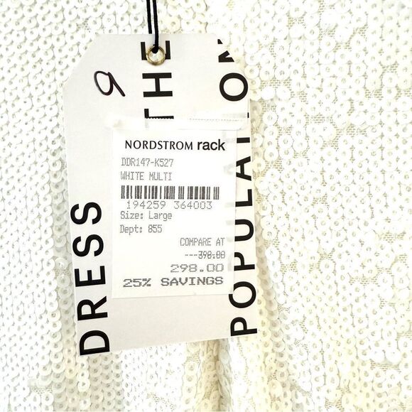 Dress The Population Emery Sequin Long Sleeve Dress in White Large NWT - Picture 10 of 11